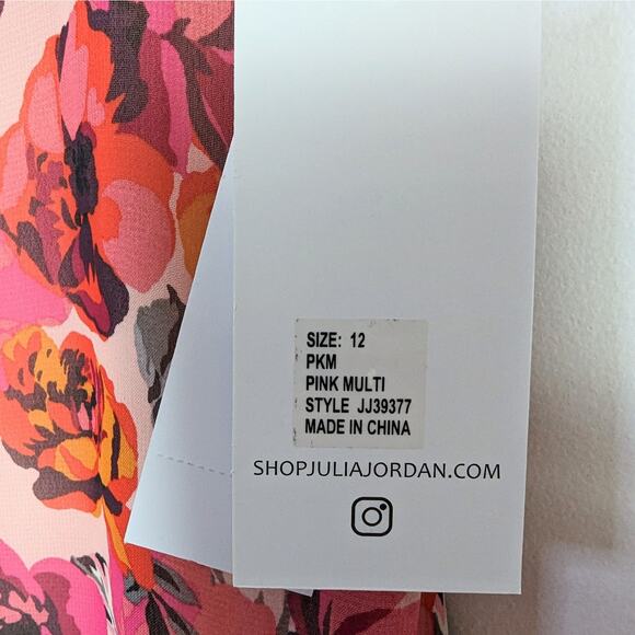 Julia Jordan Pink Floral V-Neck 3/4‎ Sleeve Cut-Out Midi Dress Size 12 NWT - Picture 12 of 14